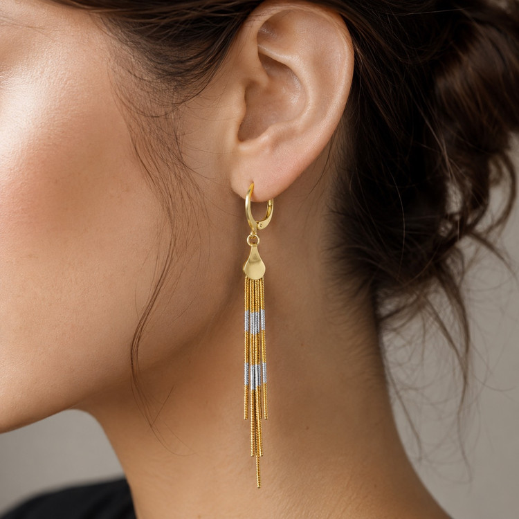 گوشواره رشته ای نقره ای و طلایی استیل رنگ ثابت ضد حساسیت J15